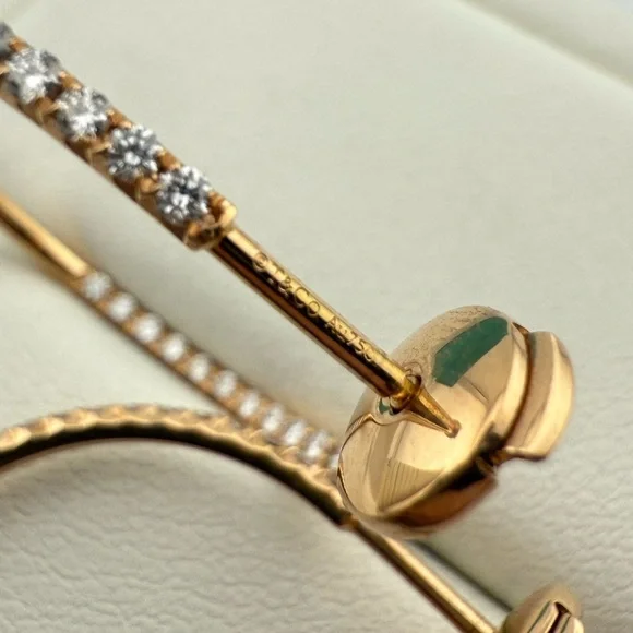 Tiffany & Co.18k Large Diamond Metro Hoop Earrings in Rose Gold - Picture 7 of 9